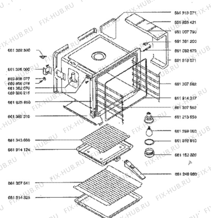 Взрыв-схема плиты (духовки) Aeg 5151B-W - Схема узла Oven body